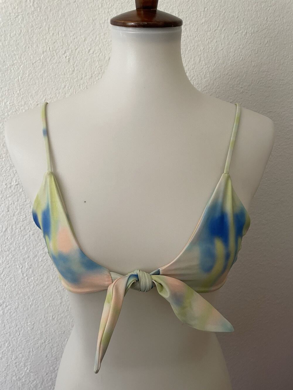 Aila Blue Swim Bikini Top Swimwear Acid Tie Dye Tie Front Beach Summer Festival